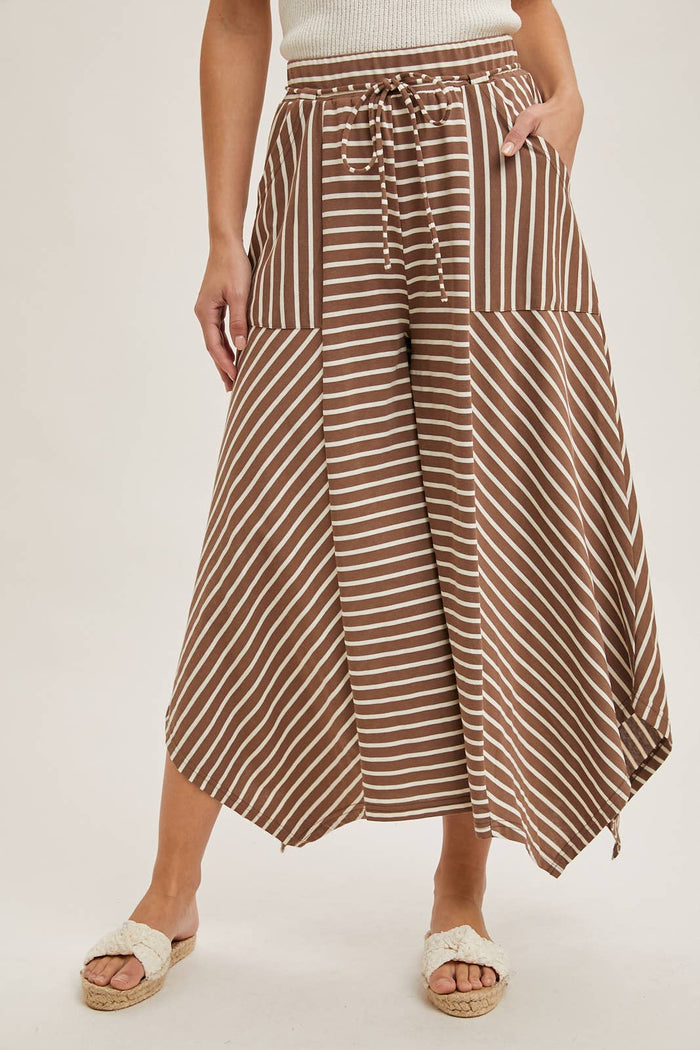 Drawstring Striped Wide Leg Palazzo Pants in Coco Combo