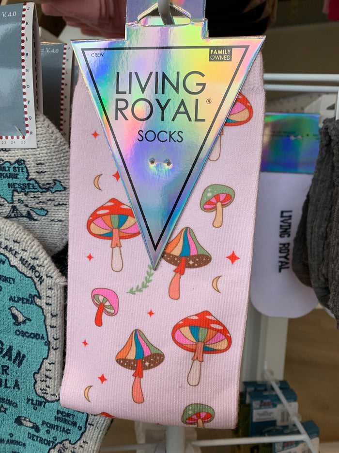 Funky Mushroom Crew Socks: Light Pink