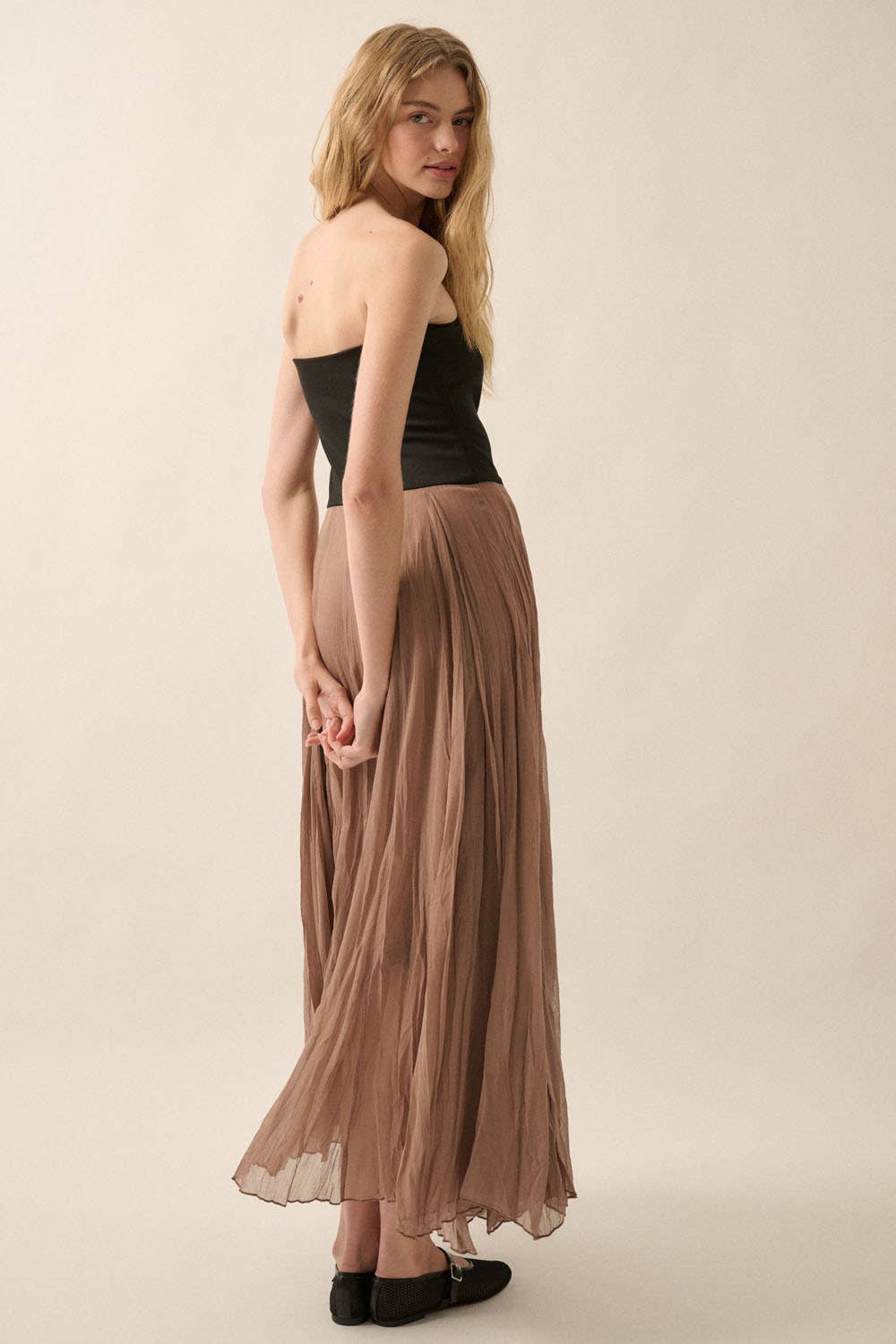 Strapless Textured Chiffon Maxi Dress in Taupe