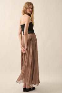 Strapless Textured Chiffon Maxi Dress in Taupe