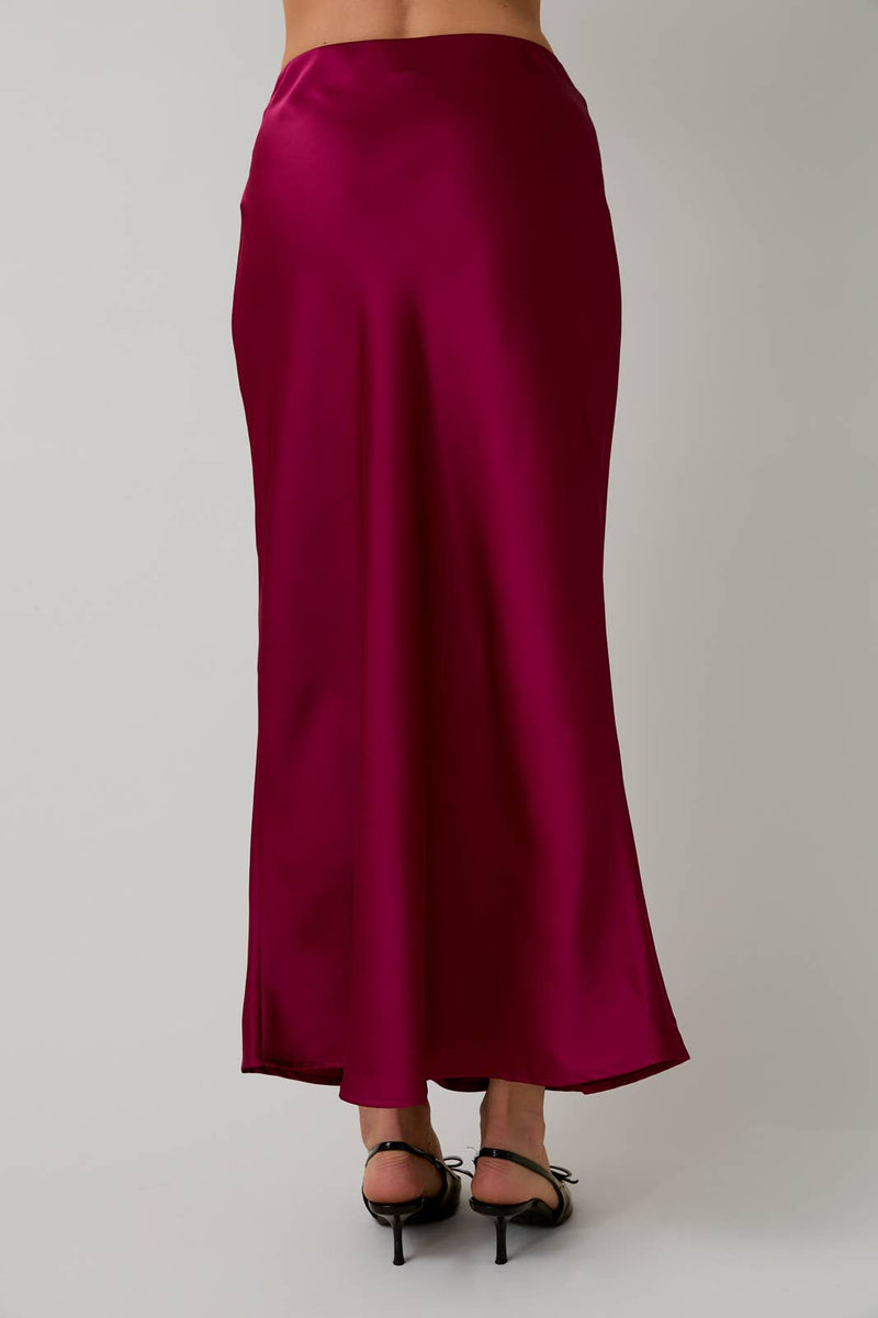 Bias Satin Midi Skirt In Cranberry