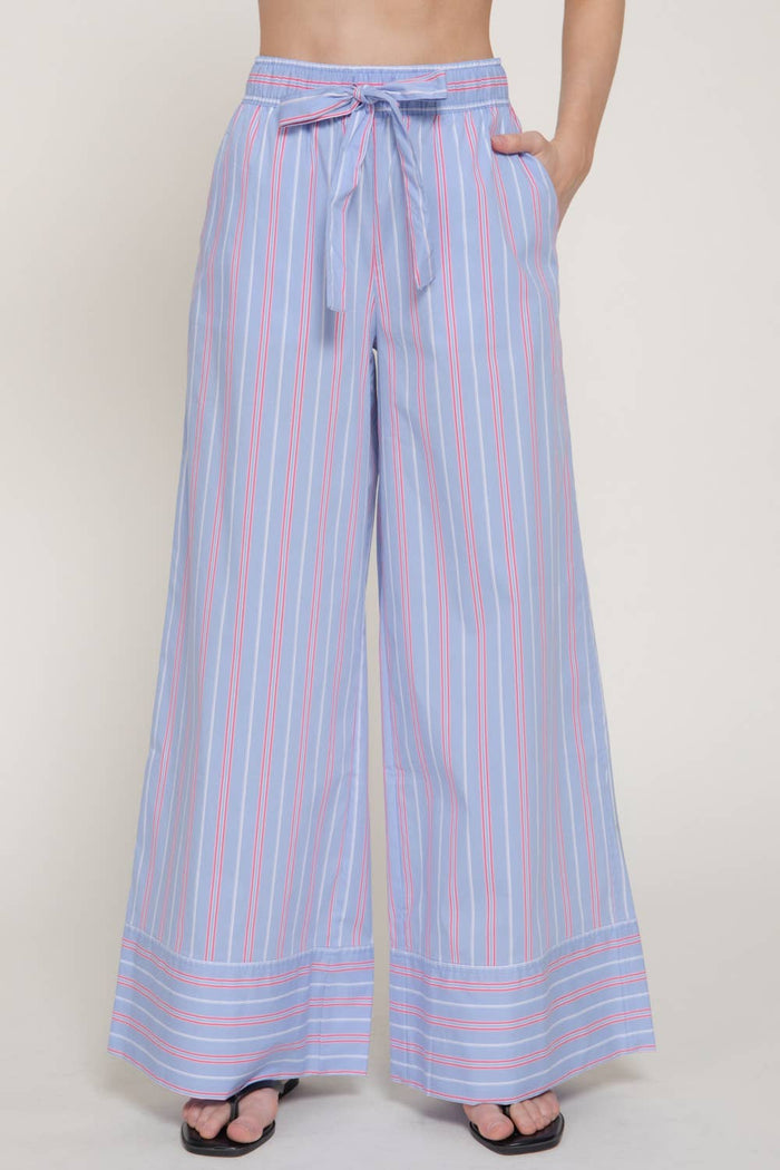 Multi Stripe Poplin Straight Long Pants