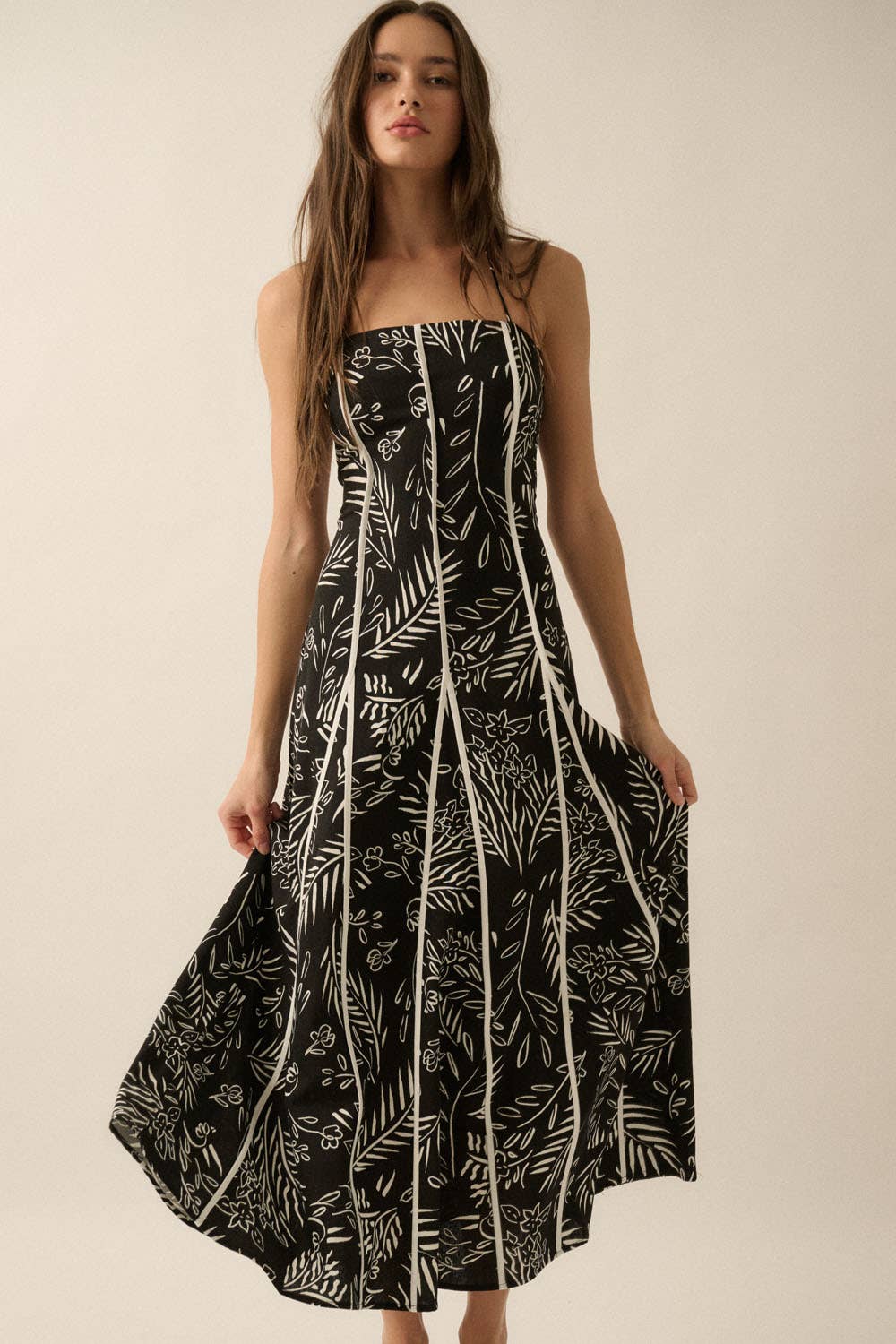 black floral halter maxi dress Black Floral Maxi Dress - Satin Floral Dress - Halter Neck Dress
