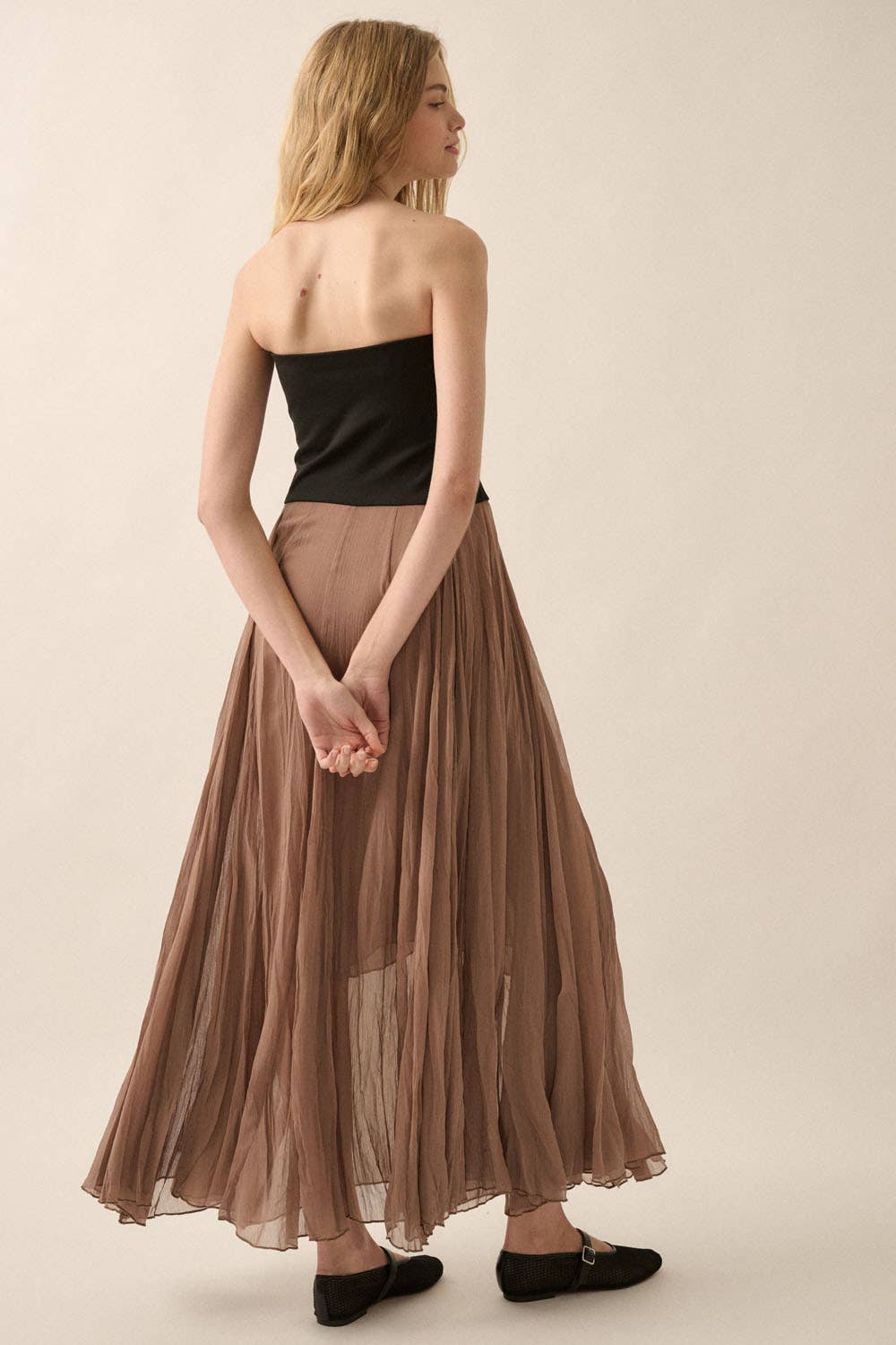 Strapless Textured Chiffon Maxi Dress in Taupe