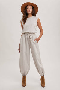 Drawstring Waist Sleeveless Knit Jumpsuit