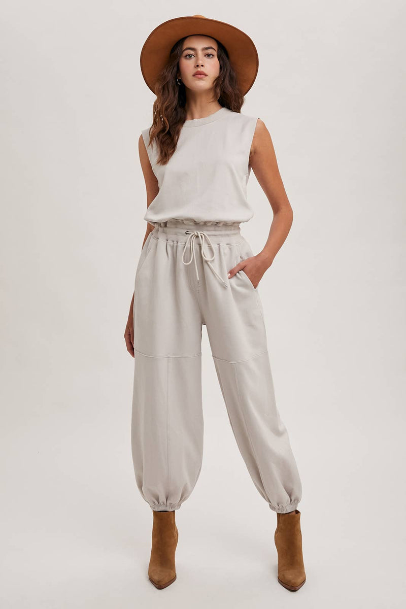 Drawstring Waist Sleeveless Knit Jumpsuit
