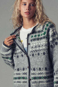 ** Nordic Pattern Button-Up Knit Cardigan: GREY / S/M-3:M/L-3
