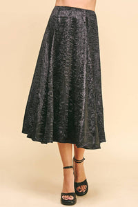 Textured Satin Midi Skirt in Black