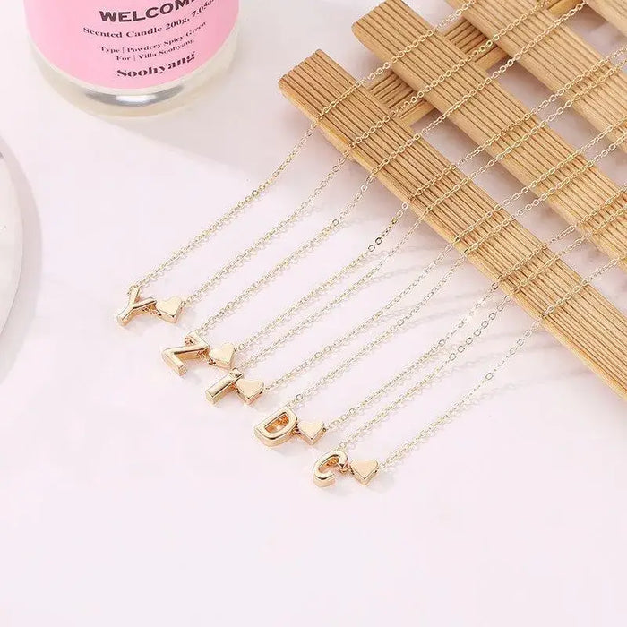 Initial Gold Necklace with Heart Charm
