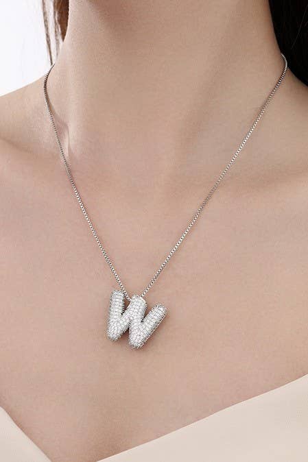 Initial Pavé Bubble Balloon Necklace in Silver