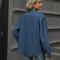 Loose Wash Denim Button Up Top