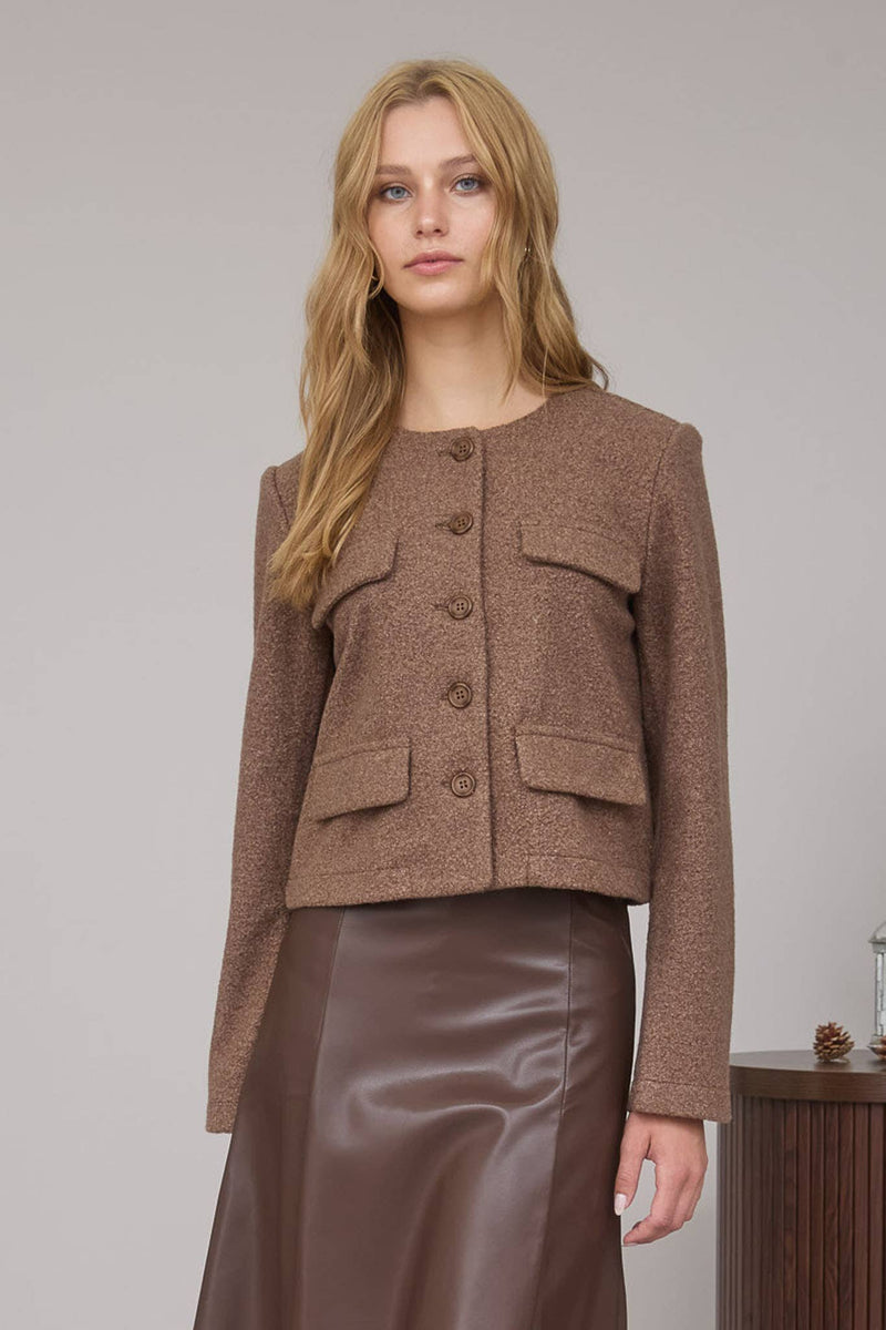 Button Down Tweed Jacket in Brown