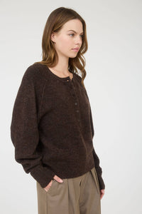 Lightweight Henley Knit Sweater in Brown