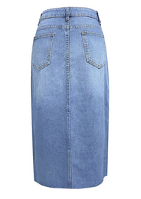 Slit Denim Midi Skirt in Light Blue