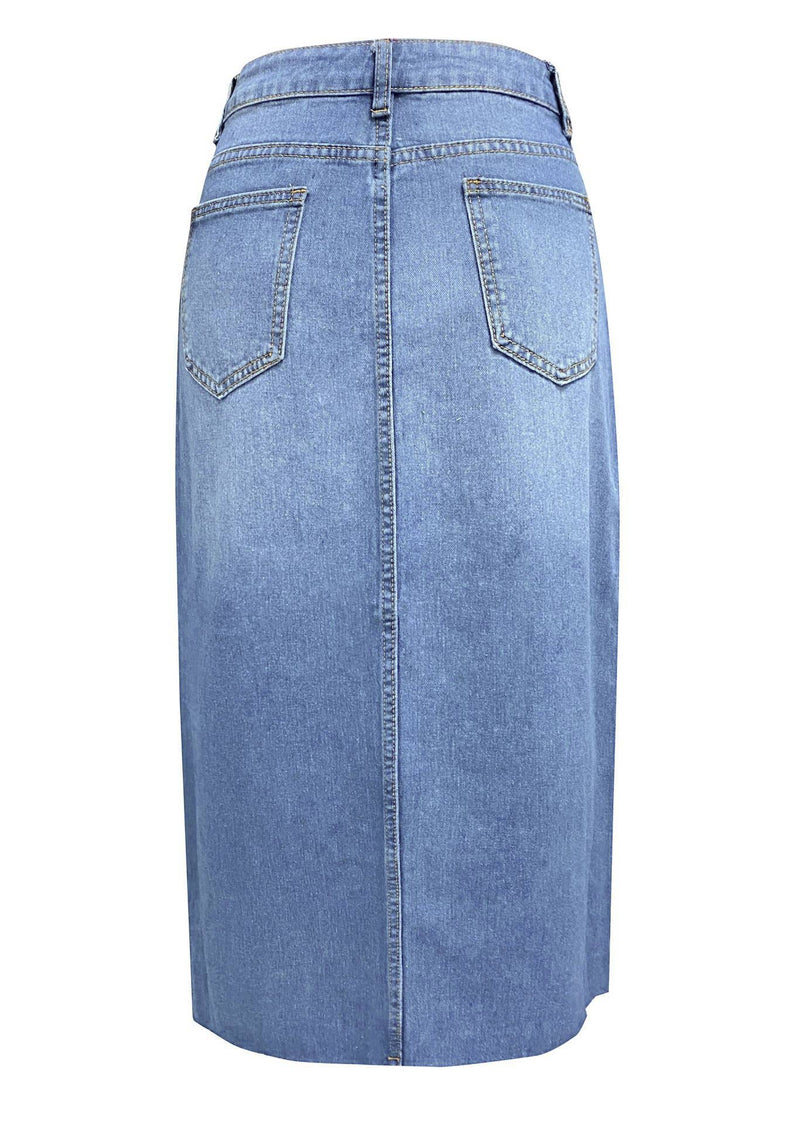 Slit Denim Midi Skirt in Light Blue