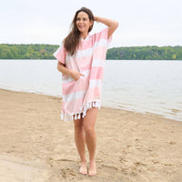Hooded Poncho Swimsuit Cover Up in Coral