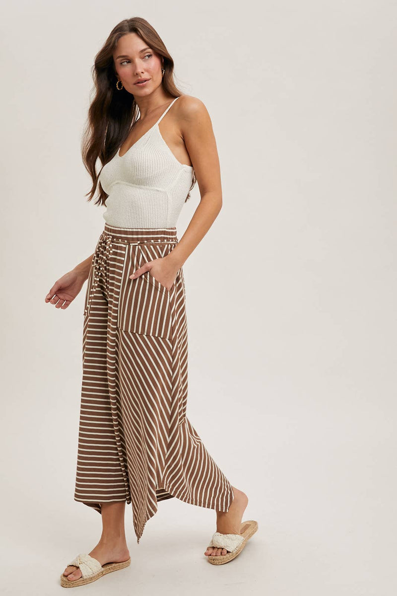 Drawstring Striped Wide Leg Palazzo Pants in Coco Combo