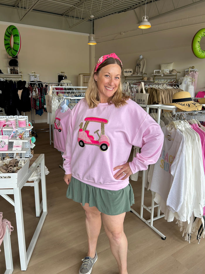 Preppy Golf Cart Crewneck in Pink