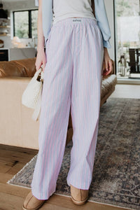 Striped Soft Boxer Pants in Light Pink and Blue