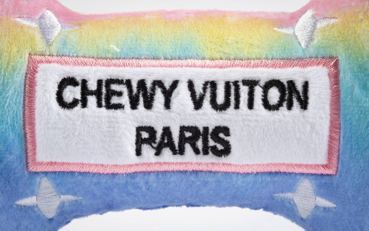 Pink Ombre Chewy Vuiton Bone Squeaker Dog Toy: Large