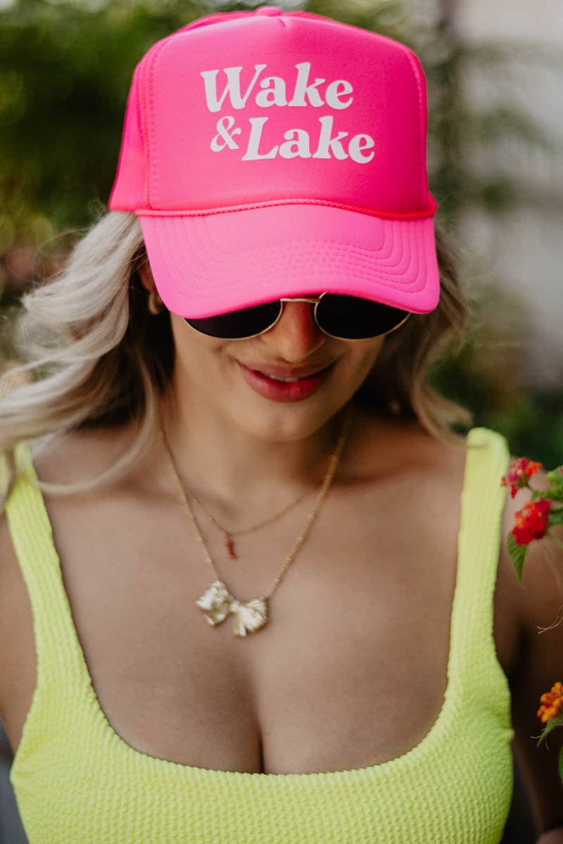 Wake & Lake Trucker Hat in Hot Pink