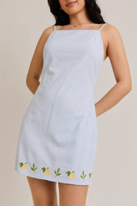 Lemon Embroidered Detail Spaghetti Strap Mini Dress