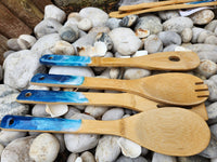 Wooden Serving Utensils with Ocean-themed resin design: Bamboo / navy / ocean theme