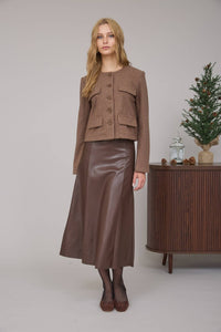 Button Down Tweed Jacket in Brown