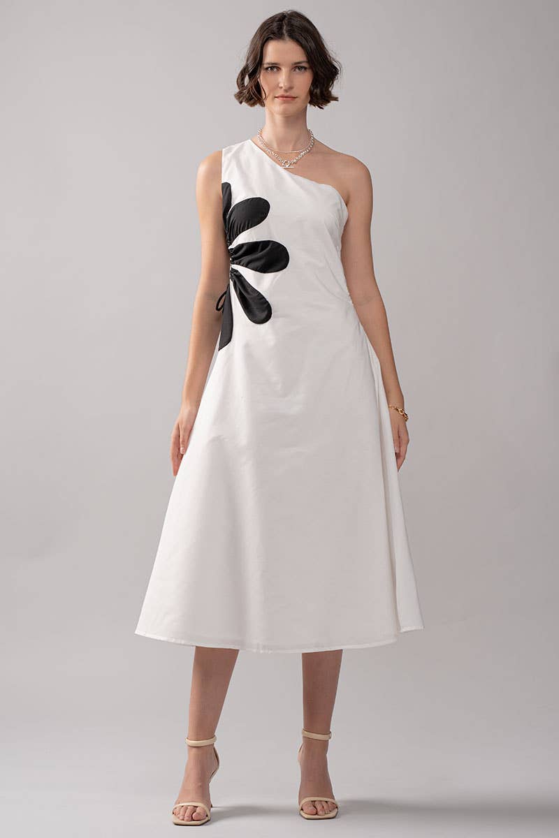 white applique dress Floral Applique One Shoulder Midi Dress in White – The Care Boutique
