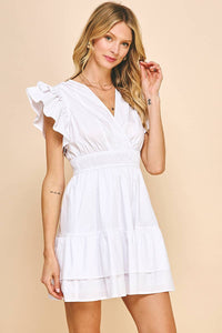 Surplice Bodice Mini Dress in White