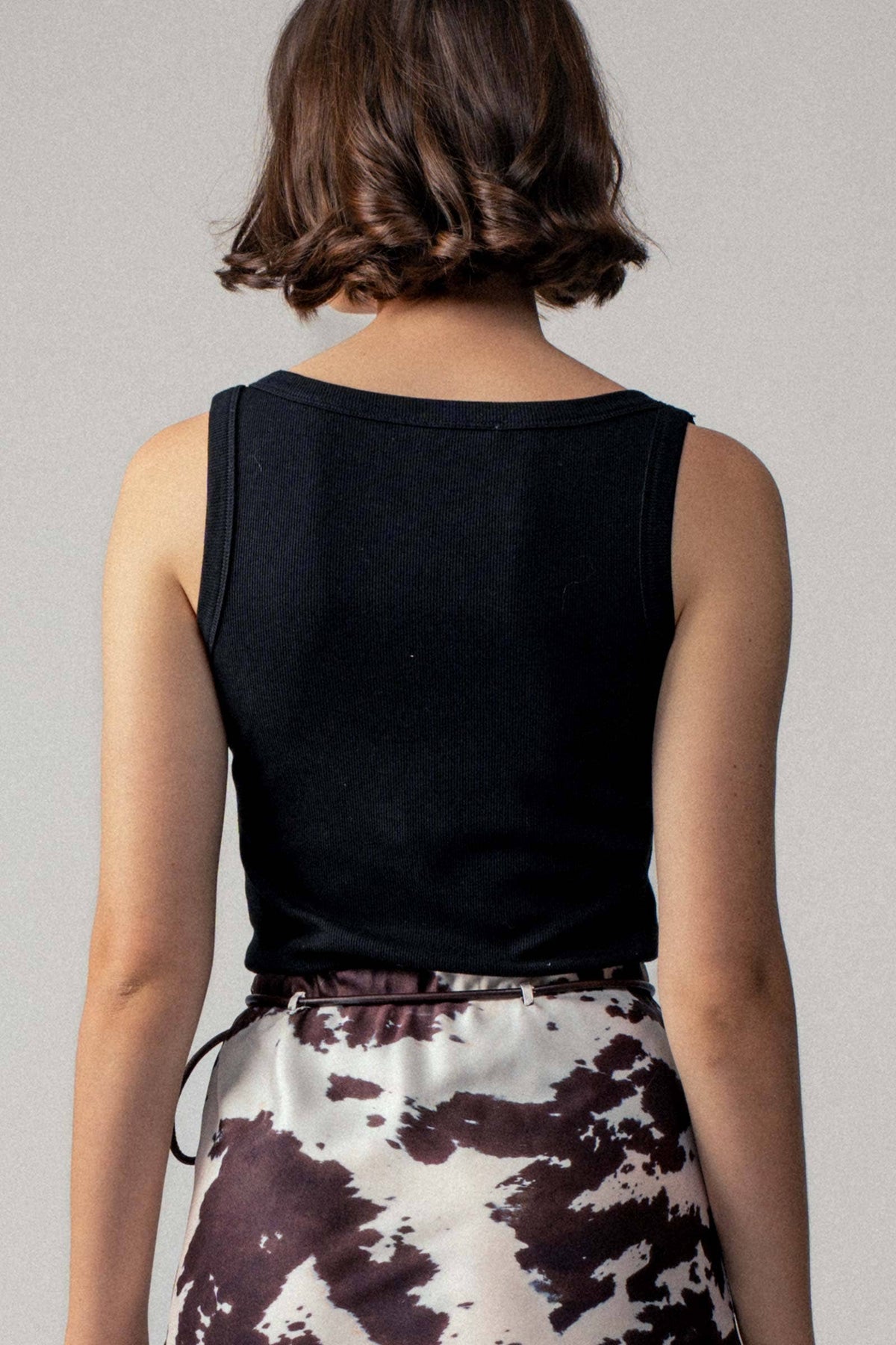 Ribbed Knit Tank Top with Buckle Strap in Black