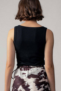 Ribbed Knit Tank Top with Buckle Strap in Black