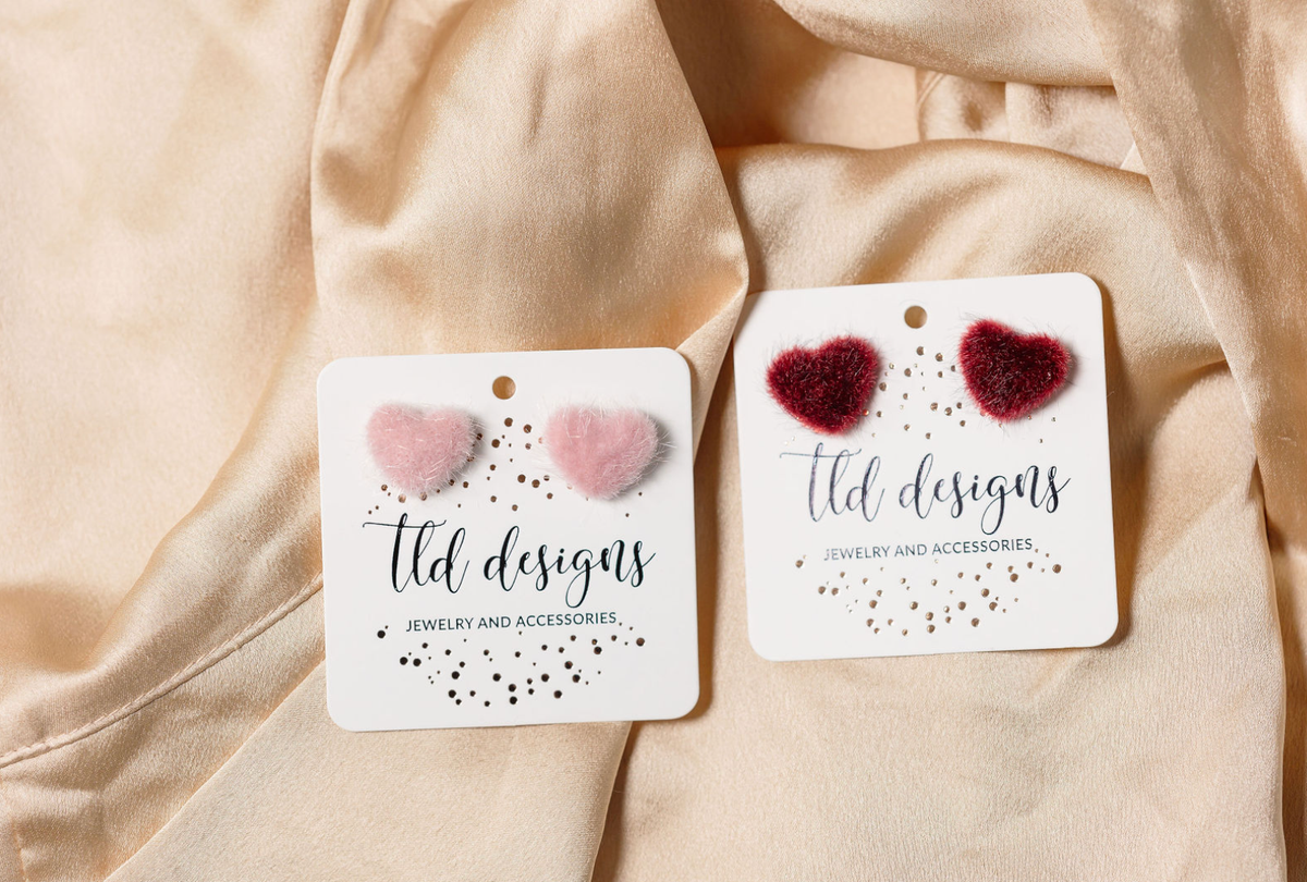 Fuzzy Pink Heart Studs