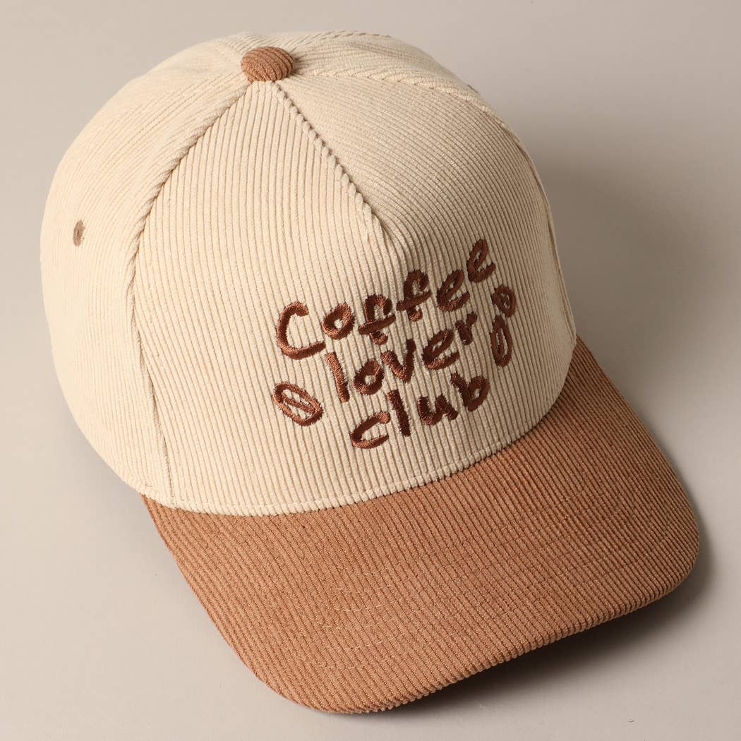 Coffee Lover Club Corduroy Trucker Baseball Cap in Beige