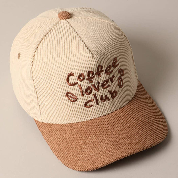 Coffee Lover Club Corduroy Trucker Baseball Cap in Beige