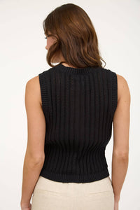 Crew Neck Button Down Sleeveless Knit Cardigan in Black