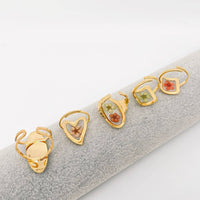 18K Gold Plated Stainless Steel Floral Ring - FGS/PDF: Square - Orange
