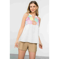 Embroidered Halter Neck Top in White