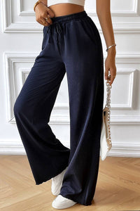 Elastic Waist Cozy Long Pants in Navy