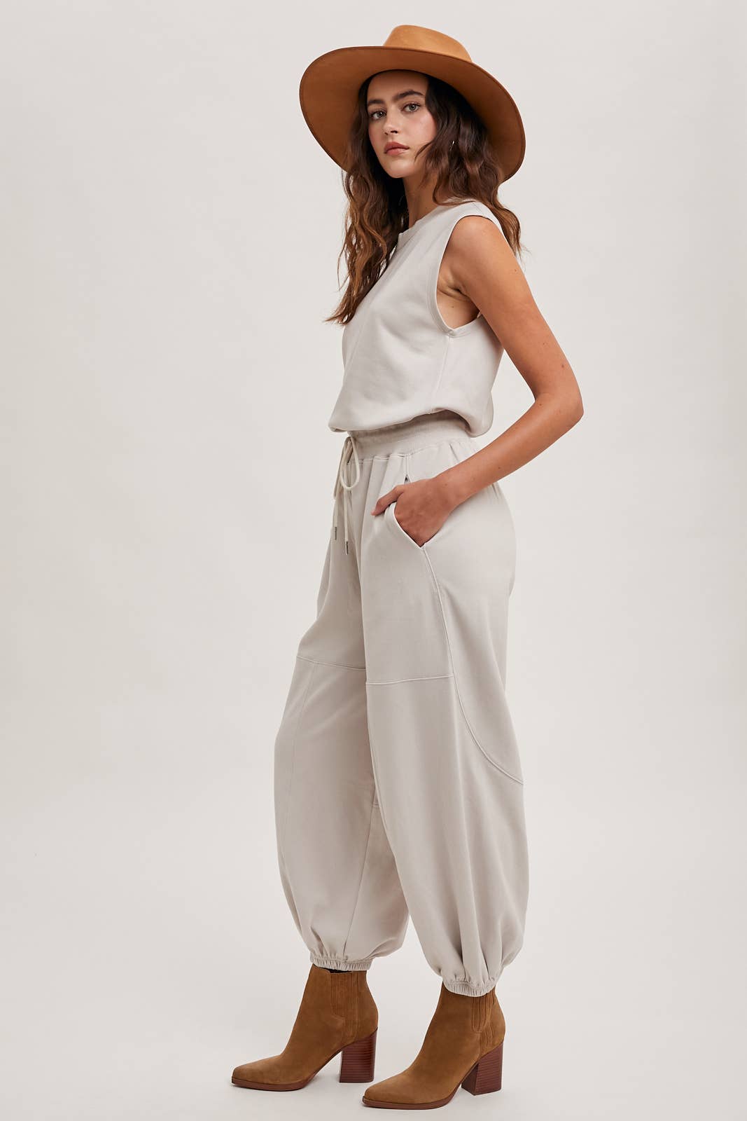 Drawstring Waist Sleeveless Knit Jumpsuit