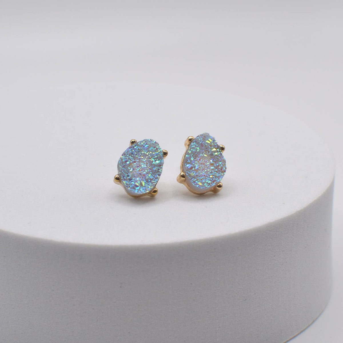 Druzy Sparkly Stone Crystals Stud Earrings: Rose Gold