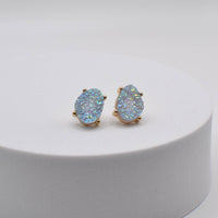 Druzy Sparkly Stone Crystals Stud Earrings: Rose Gold