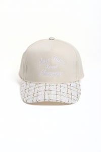 SAVE WATER DRINK CHAMPAGNE embroidered tweed brim cap: Beige