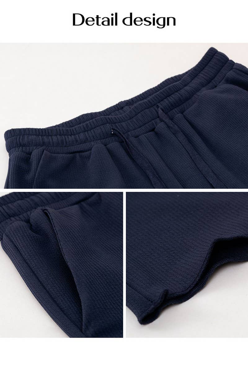 Elastic Waist Cozy Long Pants in Navy
