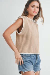 Solid Cap Sleeve Sweater Vest in Ivory and Black
