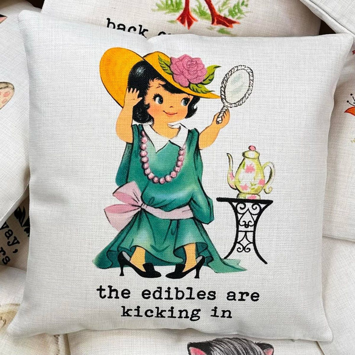 Edibles are Kicking In Funny Vintage Pillow, Funny Pillow