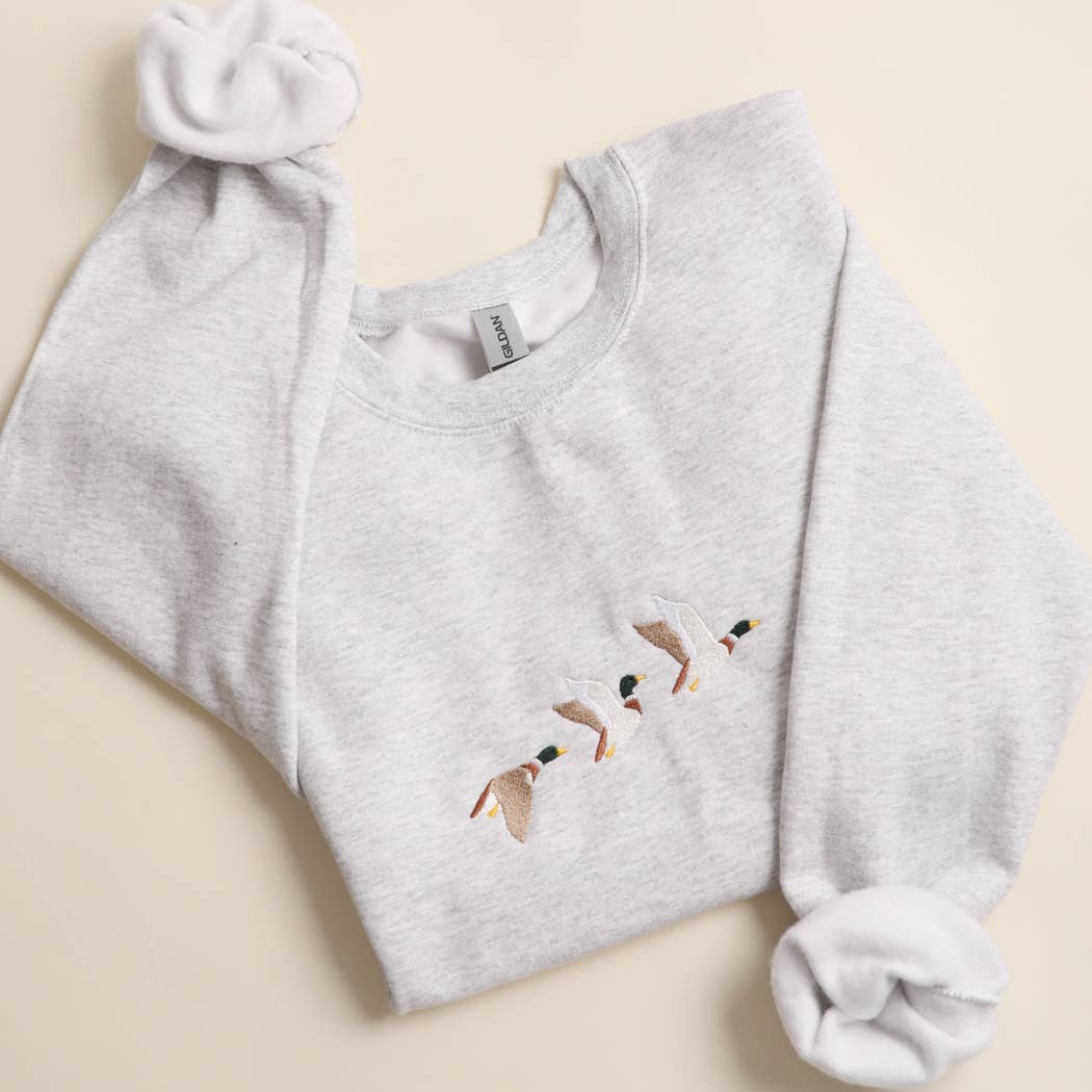 Flying Mallard Embroidered Heavyweight Fleece Sweatshirt: SAND / XL