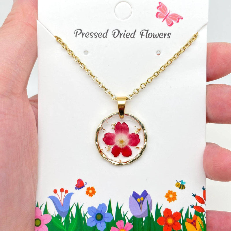 Dried Flowers Floral Round Necklace, Rose