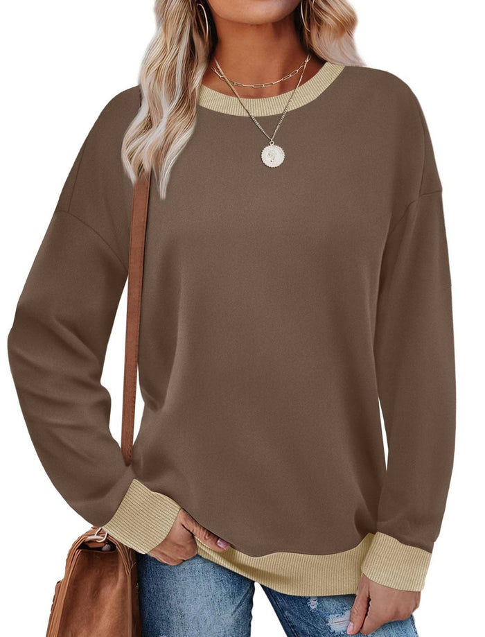 Colorblock Crewneck Pullover in Khaki