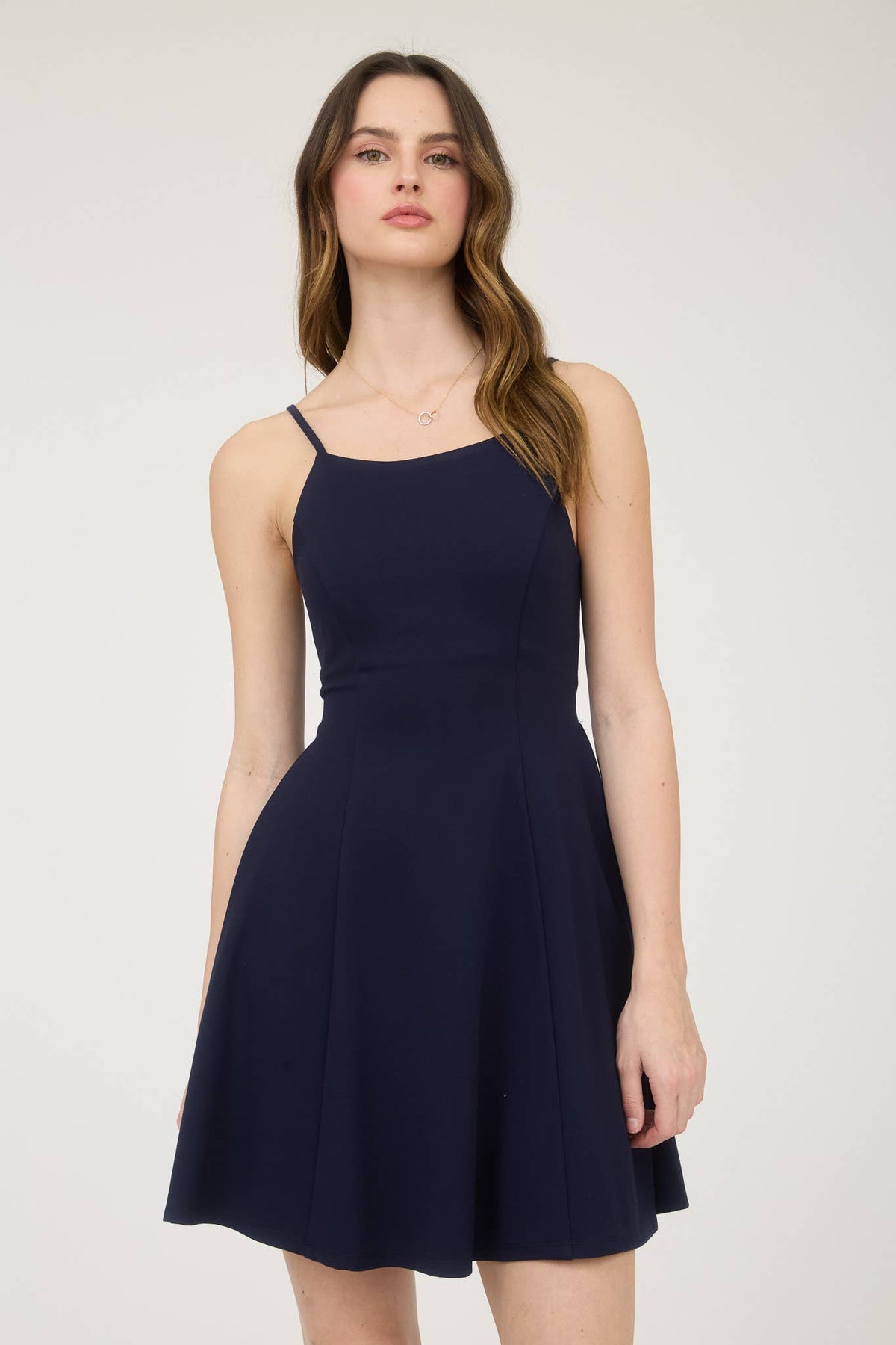 Spaghetti Strap Back Ribbon Detail Mini Dress in Ruby